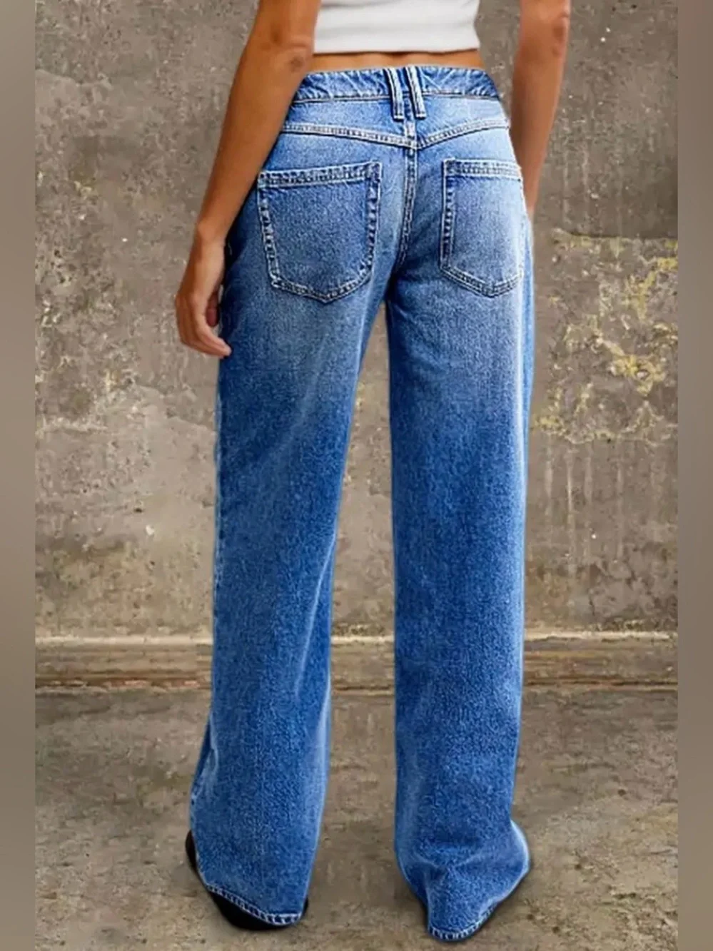 Flamingals Wash Mid Waist Straight Leg Jeans